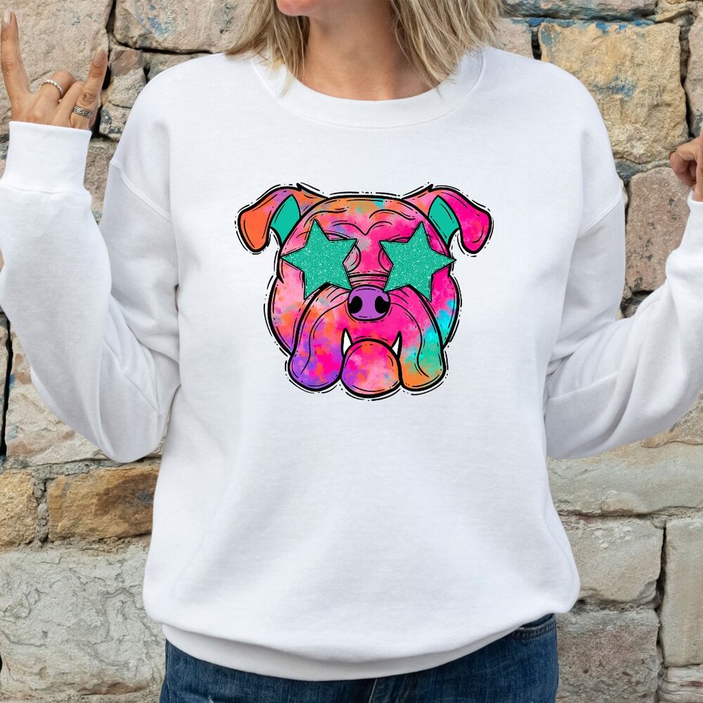 Bulldog mascot watercolor crewneck sweatshirt White
